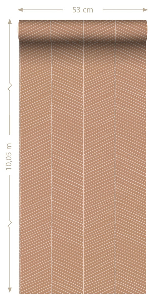 ESTAhome behang visgraat-motief licht terracotta - 53 cm x 10.05 m - 139357
