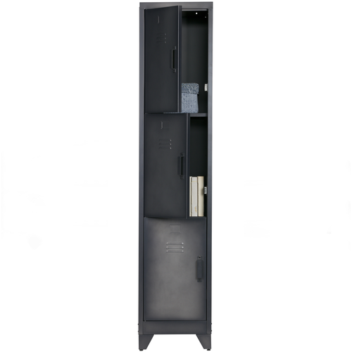 WOOOD lockerkast 3-deurs Cas - Metaal - Zwart - 180x38x45,5 - vtwonen shop