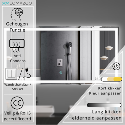 LOMAZOO badkamerspiegel Memphis - met LED verlichting - rechthoekig - 120 x 60 cm