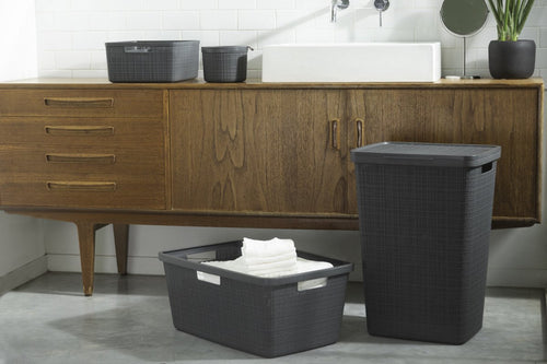 Curver Jute Wasmand met deksel - 58 liter - Donkergrijs - vtwonen shop