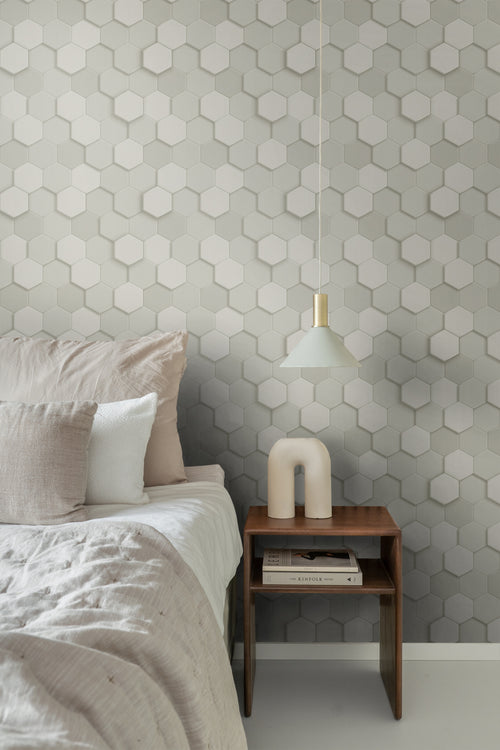 Origin Wallcoverings behang 3d hexagon motief lichtgrijs - 53 cm x 10.05 m - 347850