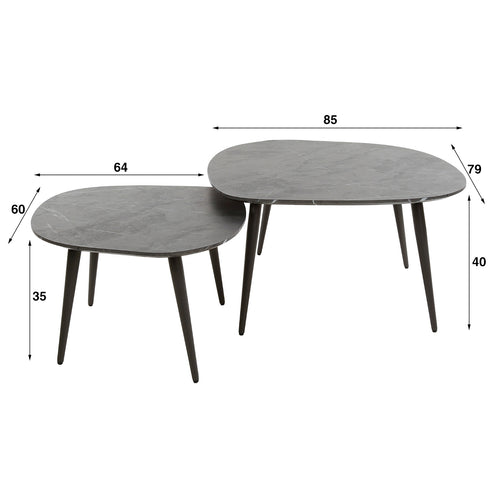 Giga Meubel Salontafel Rock - Keramieklook - Set van 2 - 85x79x40cm