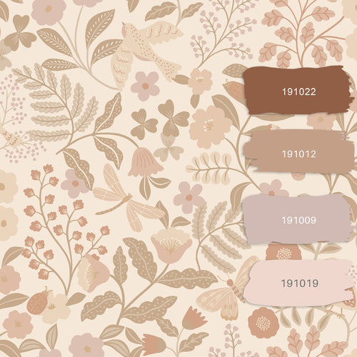 ESTAhome behang bloemen en vogels beige en zacht roze - 53 cm x 10.05 m - 139868
