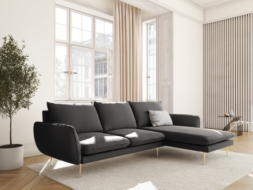 Cosmopolitan Design rechter hoekbank Vienna 5-zits, flueel, donkergrijs - 170x255x95cm