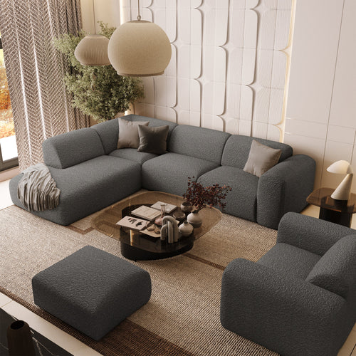 Sia Home - Grote hoekbank, links MYRA - bouclé-stof grafietgrijs 269cm