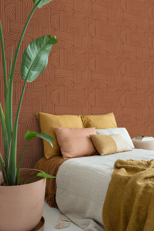ESTAhome behang grafisch 3D motief terracotta - 53 cm x 10.05 m - 139938