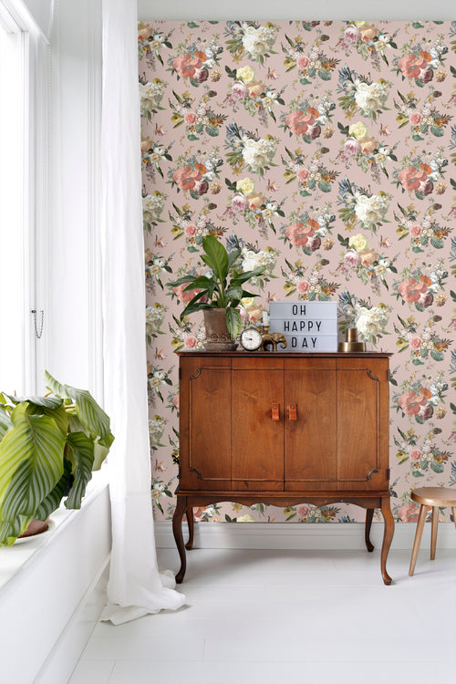 ESTAhome behang vintage bloemen oudroze - 53 cm x 10.05 m - 139367