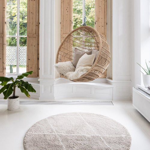 Lima 12 - Hoogpolig Rond Vloerkleed in het Beige Lima 12 - Hoogpolig Rond Vloerkleed in het Beige