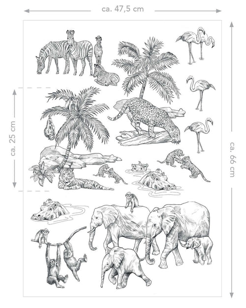 ESTAhome muursticker jungle dieren zwart wit - 47.5 x 66 cm - 156106 - vtwonen shop