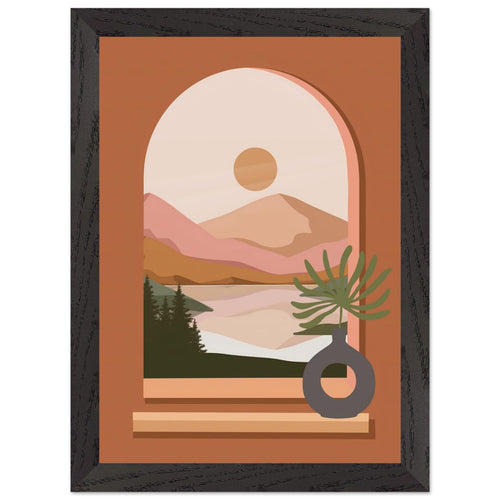 Artfulprints Poster met Lijst Boho – Terracotta window   - A4 21x29.7 cm - Terracotta