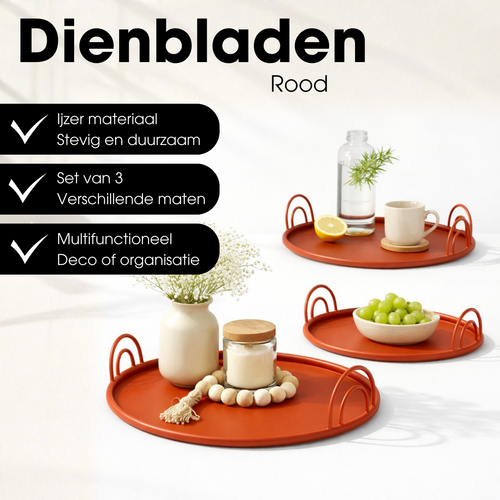 Mica Decorations Dienblad met Handgrepen - Set van 3 - Decoratie Woonkamer - Ook leuk als Kaarsenplateau, Onderzetter of Plantenonderzetter - IJzer -