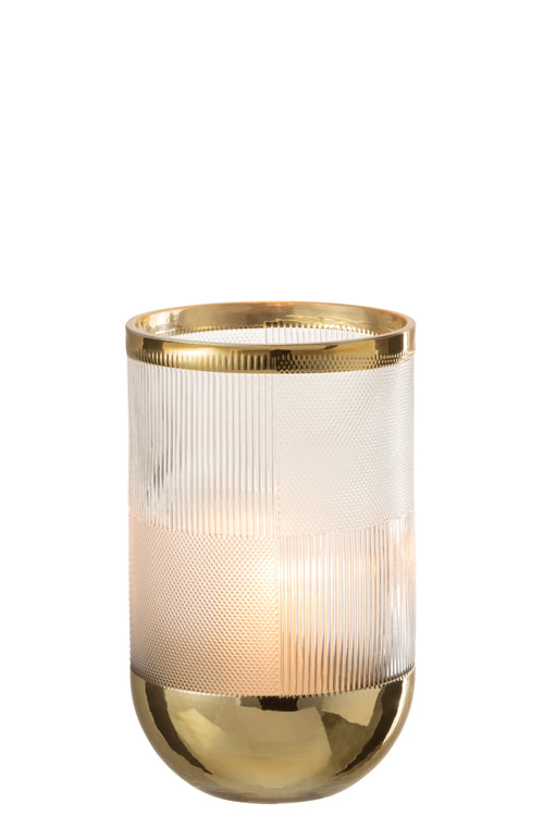 J-Line vaas Cylinder Motief - glas - transparant/goud - small - Ø 13 cm