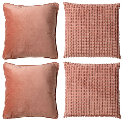 KUSSENSET - 4-delig - Texture Harmony - 45x45 cm - inclusief binnenkussens - roze