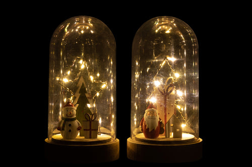 J-Line decoratie stolp Boom/Ster - hout/glas - mix - LED lichtjes - 2 stuks - vtwonen shop