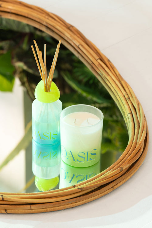 J-Line geurstokjes Oasis Oplosmiddel - Spring Ivy & Neroli - glas - blauw/groen - small