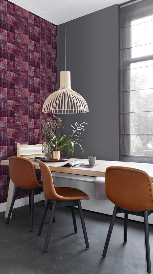 ESTAhome behang Marrakech kelim patchwork tapijt bordeaux rood - 53 cm x 10.05 m - 148653