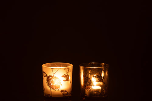 J-Line windlicht Paardenbloem - glas - goud - small - 2 stuks