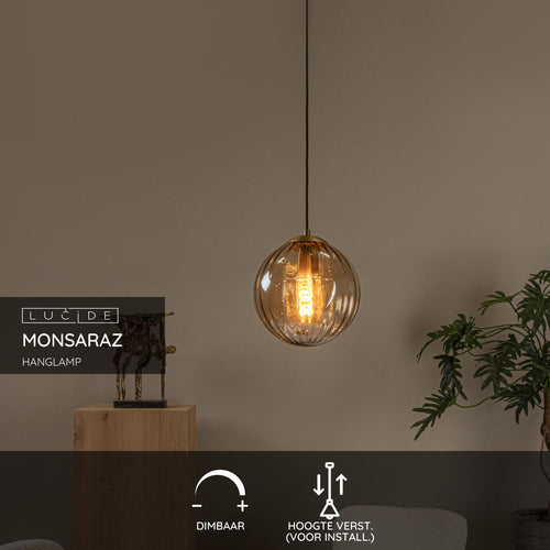 Lucide hanglamp MONSARAZ - 1xE27 - Amber - vtwonen shop