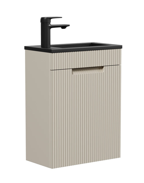 Badplaats Toiletmeubel Thermis 40 x 22 cm – Beige – Fonteinmeubel met Zwarte Wastafel