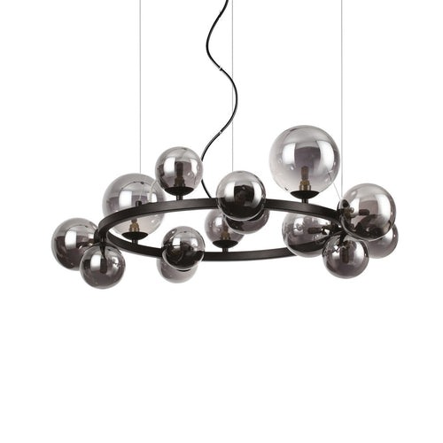 Ideal Lux PERLAGE 14 Light Round Globe Hanglamp Plafondlamp Zwart