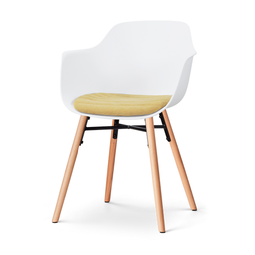 Nolon Nena-Liz eetkamerstoel wit met warm oker zitkussen - houten onderstel