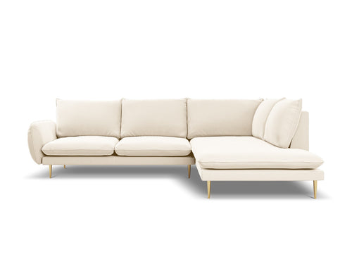 Cosmopolitan Design rechter hoekbank Vienna 6-zits, flueel, lichtbeige - 185x275x95cm