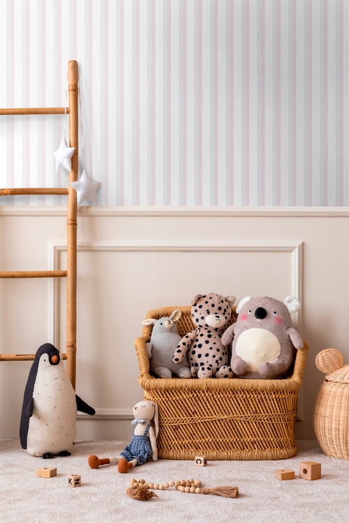 Sanders & Sanders behang strepen licht roze, lichtgroen en wit - 53 cm x 10 m - 640595