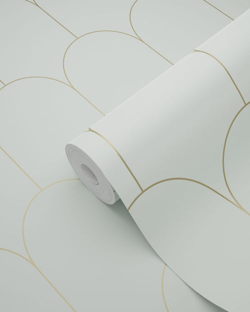 ESTAhome behang art deco motief mintgroen en goud - 53 cm x 10.05 m - 139202