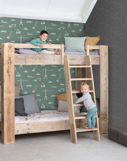 ESTAhome behang voertuigen vergrijsd mintgroen - 53 cm x 10.05 m - 139264
