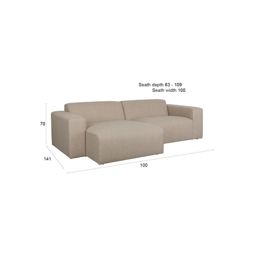Zuiver Sofa Milka 3-zitsbank Chaise longue Links Cappuccino - vtwonen shop