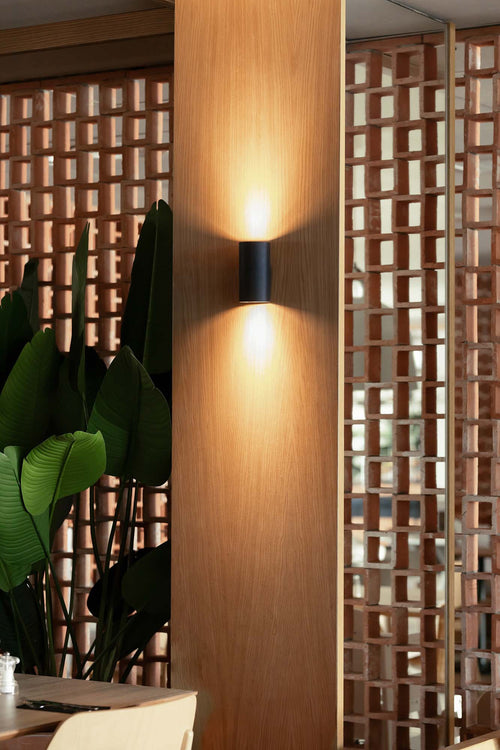 Faro Sole Round Fluted Up & Down Wandlamp Zwart 2x GU10
