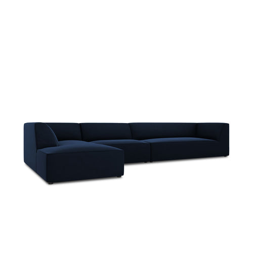 Cosmopolitan Design - Modulaire hoekbank links Siena 5-zits, flueel koningsblauw - 180x366x69cm