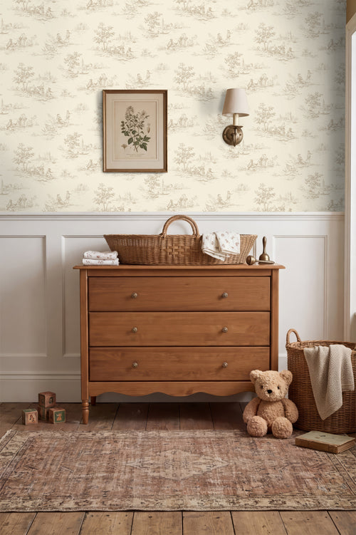 ESTAhome behang toile de jouy print lichtbeige - 53 cm x 10.05 m - 139811