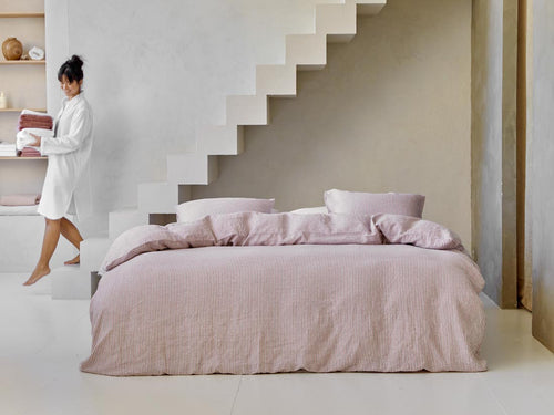 Yumeko dekbedovertrek gewassen linnen rose stripe 200x220 + 2/60x70 - vtwonen shop