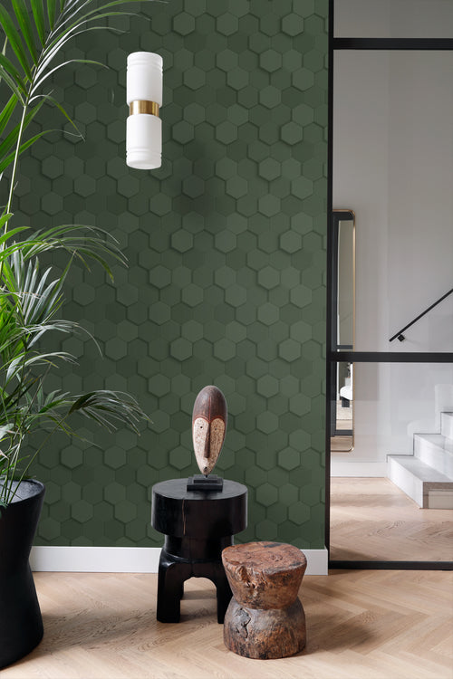Origin Wallcoverings behang 3d hexagon motief donkergroen - 53 cm x 10.05 m - 347852 - vtwonen shop