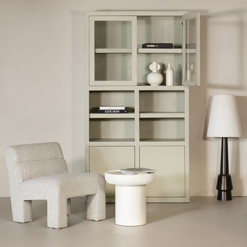 Giga Meubel Kast Xander - Beige Mangohout/Glas - 120x45x220cm - vtwonen shop