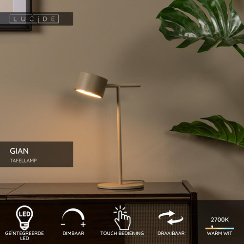 Lucide tafellamp GIAN - Geïntegreerde LED - Taupe