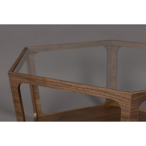 Dutchbone Sita Salontafel Zeshoekig Glas/ Hout Bruin - vtwonen shop