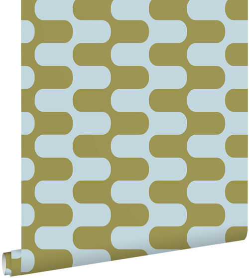 ESTAhome behang golvende lijnen groen en blauw - 50 x 900 cm - 131833