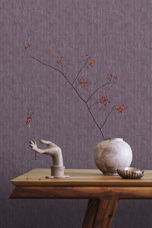 ESTAhome behang grafische lijnen mauve paars - 50 x 900 cm - 131416 - vtwonen shop