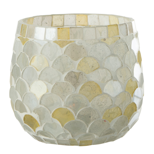 J-Line windlicht Mozaiek - glas - wit/lichtgeel - small - 3 stuks