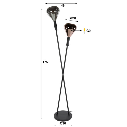 Giga Meubel Vloerlamp Wings - Zwart - 2-Lichts - 30x30x175cm - vtwonen shop