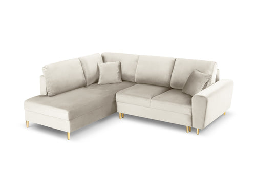 Cosmopolitan Design Uitklapbare hoekbank links met opbergdoos Kyoto 5-zits, flueel, lichtbeige - 194x243x88cm