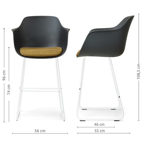 Nolon Nino-Liz barkruk zwart met mosgroen zitkussen - wit onderstel - 75 cm