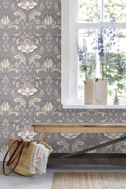 ESTAhome behang vintage bloemen in art nouveau stijl groen en grijs - 50 x 900 cm - 131079 - vtwonen shop