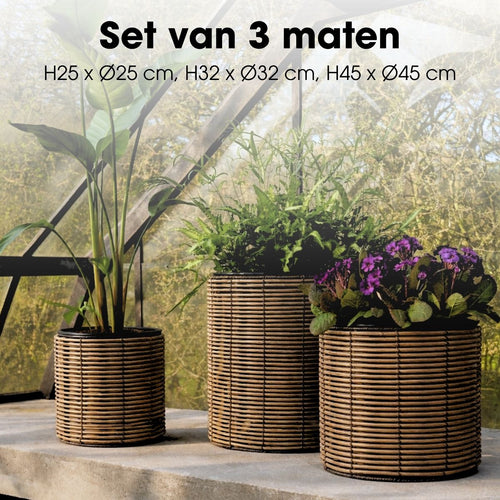 Mica Decorations Cesena Bloempot – Set van 3 – Plantenpot voor Bloemen en Kamerplanten – Bloempotten voor Buiten – Gerecycled Plastic – Lichtbruin