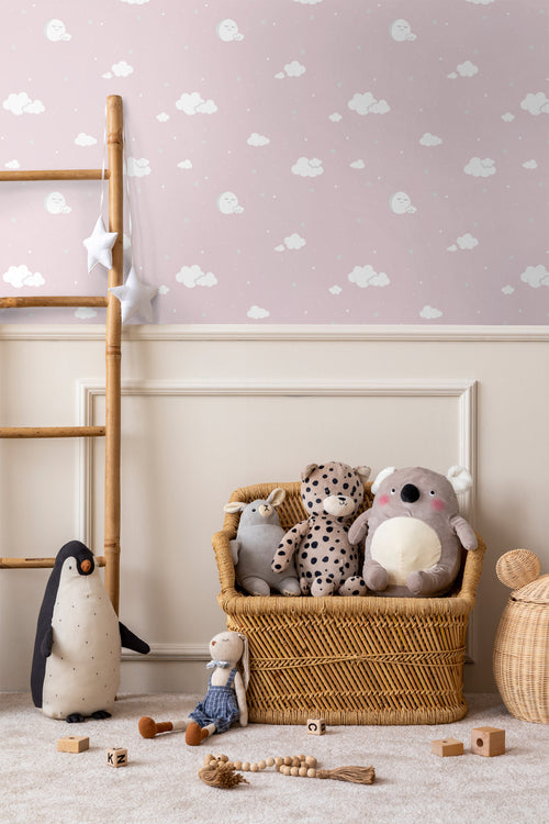 Sanders & Sanders behang wolkjes roze en wit - 53 cm x 10 m - 640558