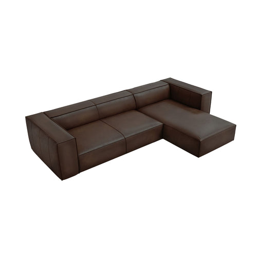 Cosmopolitan Design - Rechter hoekbank Turin 5-zits, echt leer donkerbruin - 173x290x68cm