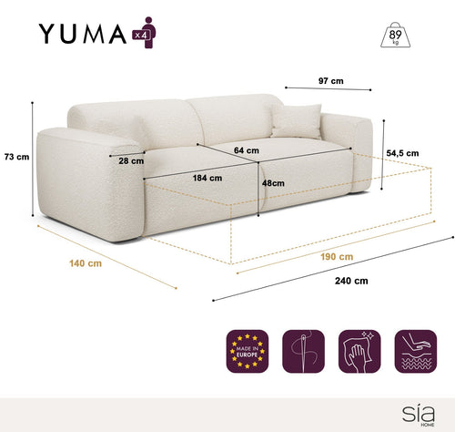Sia Home - Rechte bank YUMA - Fluweel met reliëf - Mol - 240cm - vtwonen shop