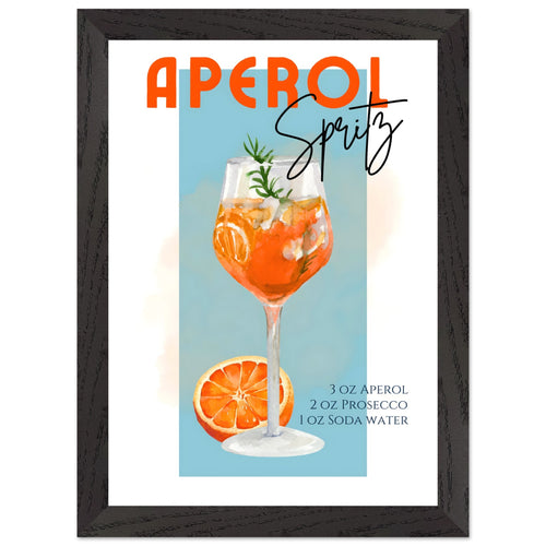 Artfulprints Poster met Lijst Aperol Spritz - Blue   - A4 21x29.7 cm - Blauw
